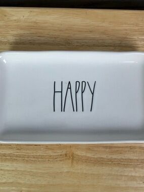 Rae Dunn White 'Happy' Ceramic Tray